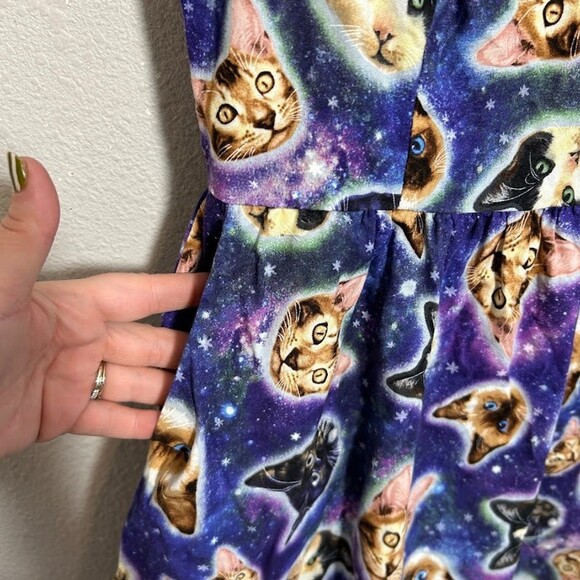 Retrolicious Dress M Space Cat Galaxy Black Purple Rockabilly Mod Hot Topic - Picture 7 of 9